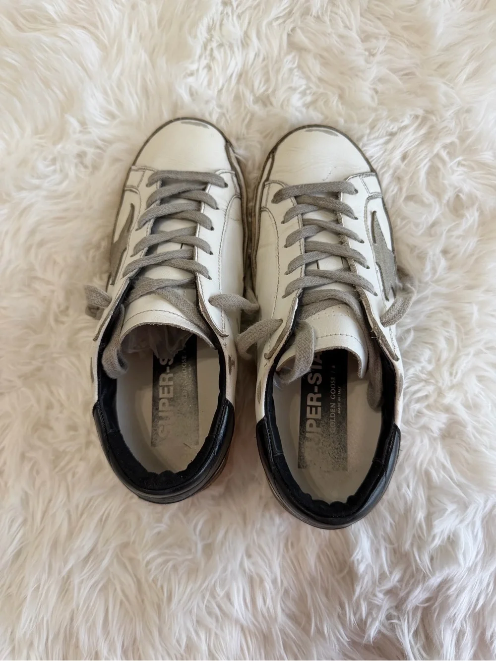 Golden Goose White Leather Sneakers with Gray Star and Black Heel Size 35 US 5